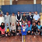 Group photo of Additional Deputy Commissioner Revenue Muhammad Mohsin Salahuddin with players during an event organized by Sports Department at Gymnasium on the occasion of 77th Independence Day celebration
