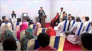 Caretaker Prime Minister Anwaar-ul-Haq Kakar addresses a congregation arranged in support of the Christian community members who were affected by mob violence in Tehsil Jaranwala