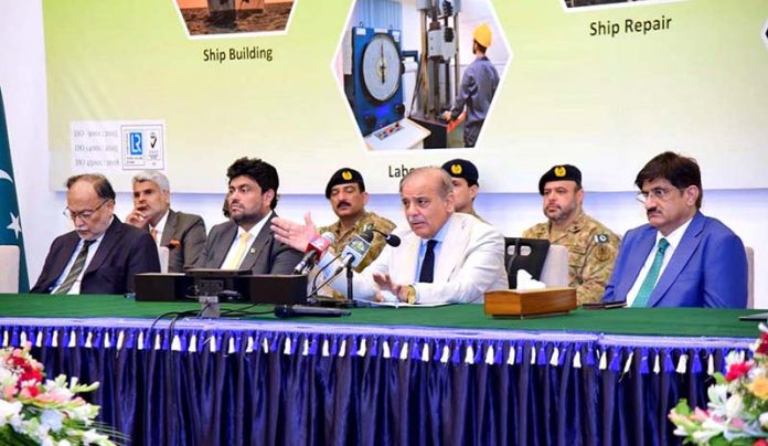 Prime Minister Muhammad Shehbaz Sharif addresses a meeting organized by Karachi Chamber of Commerce and Industries (KCCI)