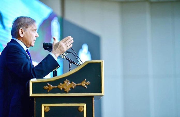 Prime Minister Muhammad Shehbaz Sharif addressing during the "Pakistan's Climate Journey" Conference