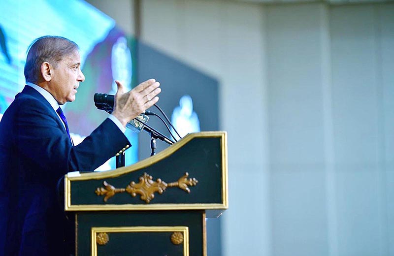 Prime Minister Muhammad Shehbaz Sharif addressing during the "Pakistan's Climate Journey" Conference
