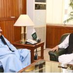 Speaker National Assembly Raja Pervez Ashraf in a meeting with Federal Minister for National Food Security, Chaudhary Tariq Bashir Cheema at Parliament House