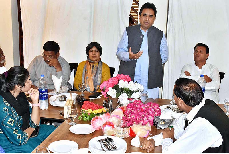 Senator, President of Pakistan Muslim League-N Minority Wing Kamran Mayikal addressing a meeting to celebrate Minority Day, Jashan Azadi Day