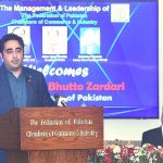 Chairman of Pakistan People's Party (PPP) and Foreign Minister Bilawal Bhutto Zardari laying the foundation stone of FPCCI Tower at the Federation house