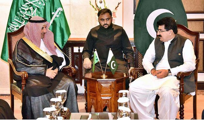 Eng. Khalid Saleh AlModaifer, Vice Minister of Industry and Production of the Kingdom of Saudi Arabia calling on Chairman Senate, Muhammad Sadiq Sanjrani