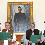 Ali Mardan Domki is administered the oath of Caretaker Balochistan Chief Minister by Governor Balochistan Wali Muhammad Khan Kakar