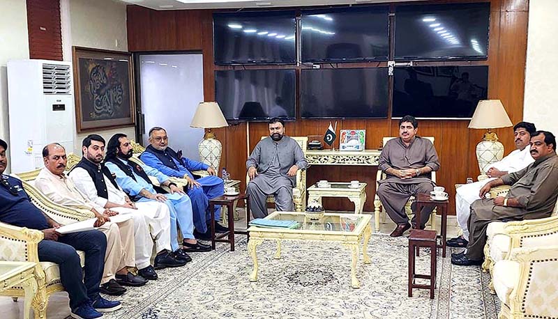 Caretaker Federal Minister for Interior, Sarfraz Ahmad Bugti in a meeting with the dignitaries from Balochistan