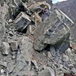 FWO workers busy in clearing block area of Juglote-Skardu road after land sliding during rain in city