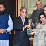 Prime Minister Shahbaz Sharif distributing award among the best performing Actors, Producers and Directors from Pakistan's Film Industry