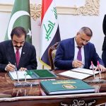 Federal Minister for Interior Rana Sana Ullah Khan and Interior Minister of Iraq Abdul Amir Al Shammari during an agreement signing ceremony