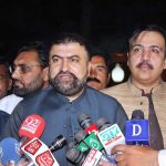 Interim Federal Interior Minister Sarfraz Bugit talking to media after oath taking ceremony of Caretaker Balochistan Chief Minister