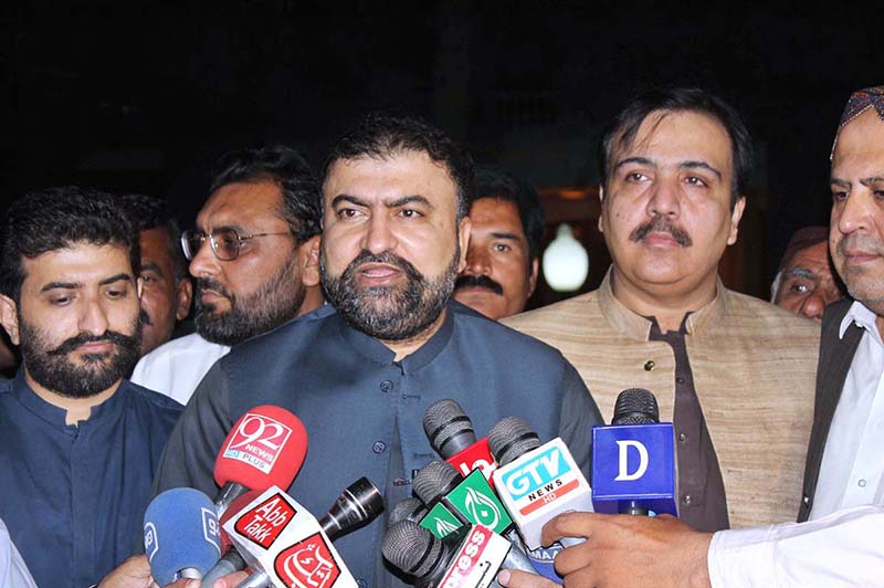 Interim Federal Interior Minister Sarfraz Bugit talking to media after oath taking ceremony of Caretaker Balochistan Chief Minister