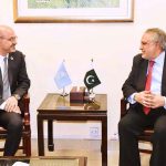 Samuel Rizk, Resident Representative UNDP called on Federal Minister for Finance and Revenue Senator Mohammad Ishaq Dar at Finance Division.