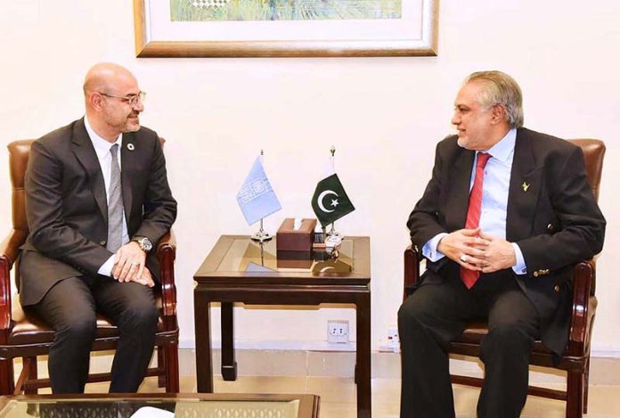 Samuel Rizk, Resident Representative UNDP called on Federal Minister for Finance and Revenue Senator Mohammad Ishaq Dar at Finance Division.