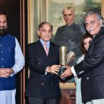 Prime Minister Shahbaz Sharif distributing award among the best performing Actors, Producers and Directors from Pakistan's Film Industry