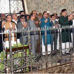Sindh Governor Mohammed Kamran Khan Tessori and Chief Minister Syed Murad Ali Shah offering Fateha at the Quaid-e-Azam mausoleum on the occasion of 77th Independence Day celebration