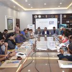 Head of Executive Committee Adil Sheraz and Country Coordinator Syed Shahid Kazmi are speaking at a press briefing held at Karachi Press Club. Secretary of the KPC Shoaib Ahmed Khanis is also present