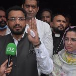 Federal Minister for Human rights and Women Empowerment Khalil George, talking to the media persons during his visit at the affected areas of the Christian Colony Esa Nagri Jarranwala