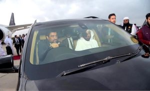 Governor Sindh Kamran Khan Tessori is driving Saudi Minister of Hajj and Umrah Tawfiq Bin Fawzan Al Rabiah to a local hotel