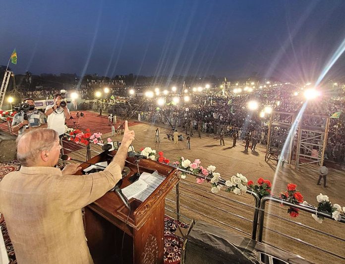 Prime Minister Muhammad Shehbaz Sharif addressing to a public gathering