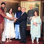 Prime Minister Shahbaz Sharif distributing award among the best performing Actors, Producers and Directors from Pakistan's Film Industry