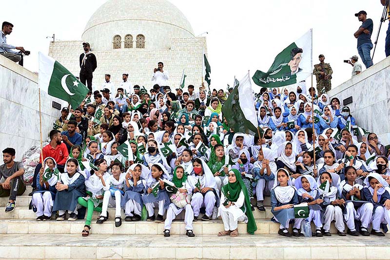 Students performing tableau during the ceremony organized at Foundation Public School on the occasion of 77th Independence Day celebration