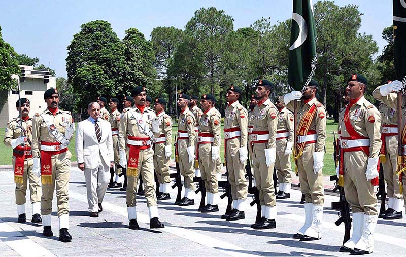 Prime Minister Muhammad Shehbaz Sharif being presented Guard of honor at General Headquarters