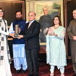 Prime Minister Shahbaz Sharif distributing award among the best performing Actors, Producers and Directors from Pakistan's Film Industry