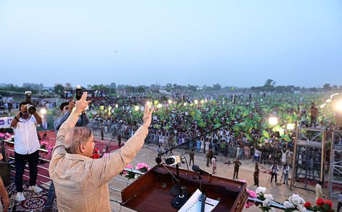 Prime Minister Muhammad Shehbaz Sharif addressing to a public gathering