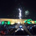 Fireworks are arranged at Bala Hissar Fort on the occasion of 77th Independence Day celebration