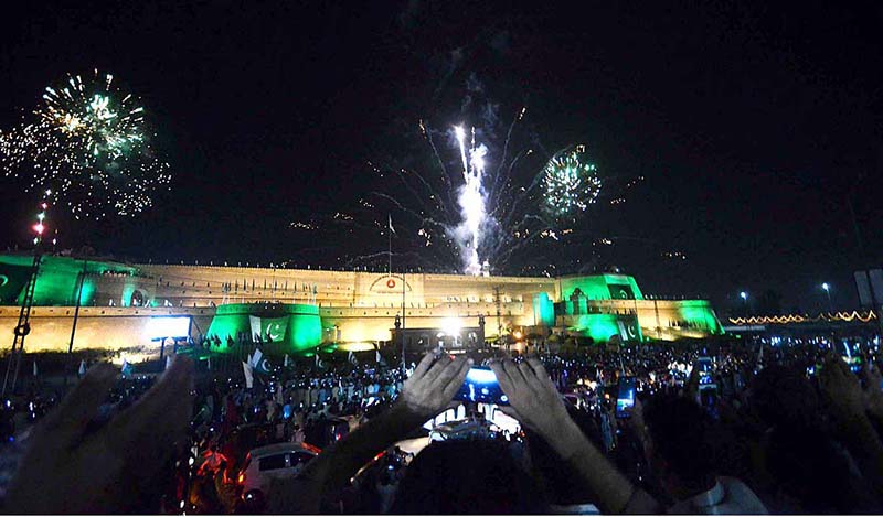 Fireworks are arranged at Bala Hissar Fort on the occasion of 77th Independence Day celebration
