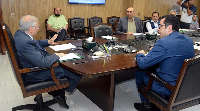 Caretaker Federal Minister for Planning and Development Muhammad Sami Saeed chairing a meeting to review social sector initiatives