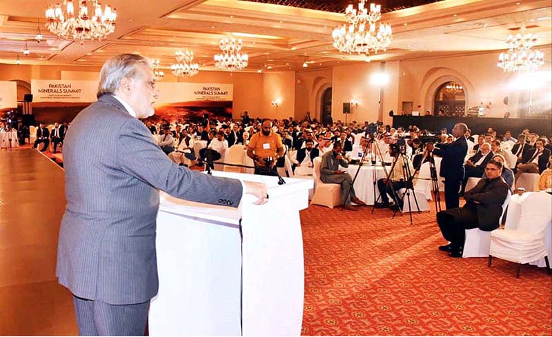 Finance Minister Senator Mohammad Ishaq Dar addressed the closing session of Pakistan Minerals Summit "Dust to Development: Investment opportunities in Pakistan