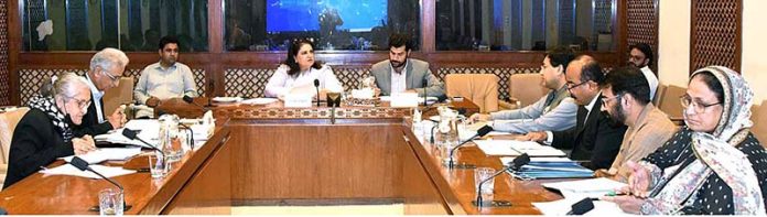 Senator Mrs. Rubina Khalid, Convener of the Sub-Committee of the Senate Standing Committee on National Health Services, Regulations and Coordination, is chairing a meeting of the sub-committee at Parliament House
