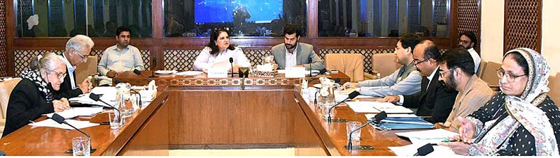 Senator Mrs. Rubina Khalid, Convener of the Sub-Committee of the Senate Standing Committee on National Health Services, Regulations and Coordination, is chairing a meeting of the sub-committee at Parliament House