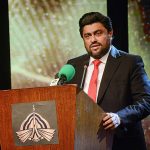 Sindh Governor Mohammed Kamran Khan Tessori addressing to the artists, directors and producers at Icon Awards 2023 ceremony