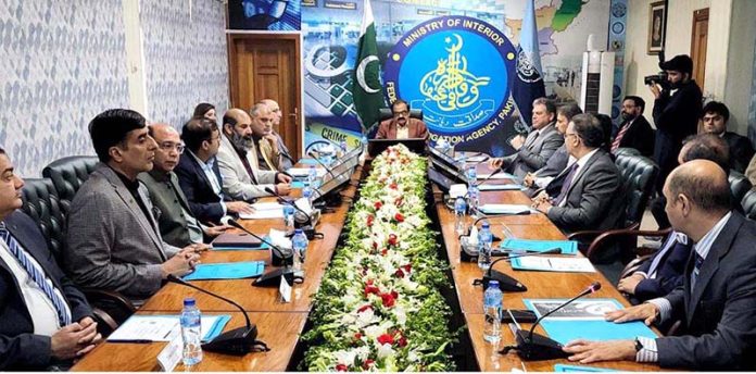 Federal Minister for Interior, Rana Sana Ullah Khan chairing a meeting at FIA Headquarters
