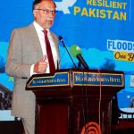 Federal Minister for Planning Development & Special Initiatives, Prof. Ahsan Iqbal addressing in the International Development Partners during an Islamic Relief National Conference on Floods 2022: One-Year-On - Resilient Pakistan: Rhetoric to Reality
