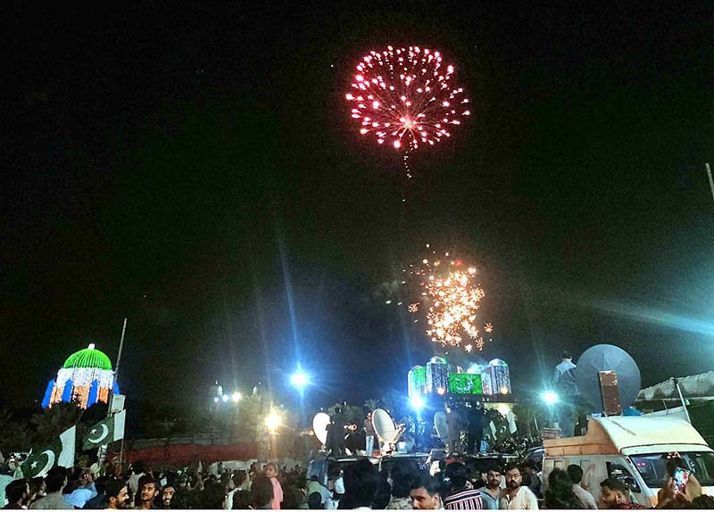Fireworks are arranged at Damdama building on the occasion of 77th Independence Day celebration