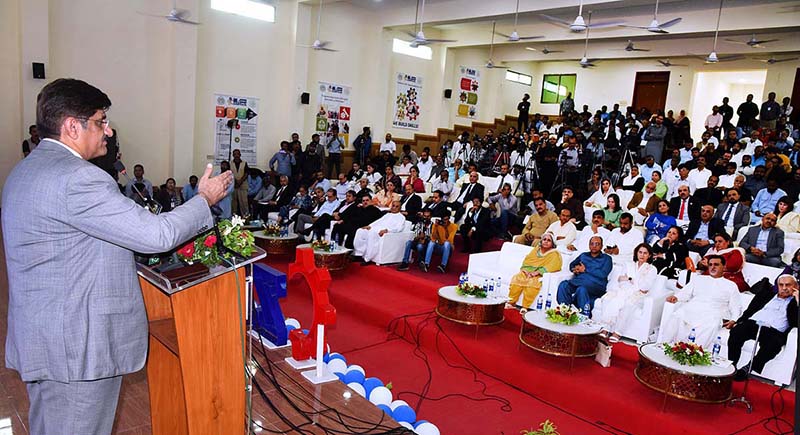 Sindh Chief Minister Syed Murad Ali Shah speaks at the inauguration ceremony of Govt. Polytechnic Institute Azambasti adopted by SZABIST, ZABTech (ITV)