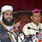 Chairman Pakistan Ulama Council and Special Representative to PM on Interfaith Harmony Hafiz Tahir Mehmood Ashrafi addressing a press conference at Anthony's Church