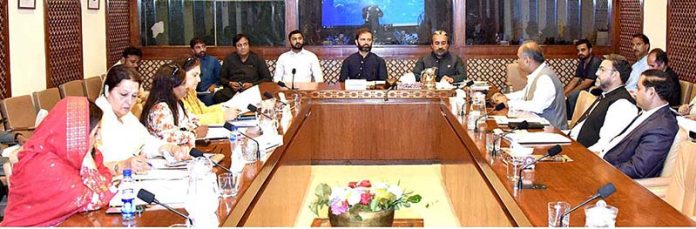 Senator Afnan Ullah Khan, Chairman Senate Standing Committee On National Heritage & Culture presiding over a meeting of the committee at Parliament House