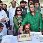 Vice Chancellor Professor Dr. Zareen Fatima Rizvi (GCWUS) along with Faculty Staff cutting the cake on the occasion of 77th Independence Day celebration at Government College Women University