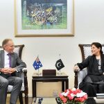 Australian High Commissioner, H.E. Neil Hawkins called on Caretaker Federal Minister for Finance, Revenue and Economic Affairs Dr. Shamshad Akhtar. The meeting served as a platform for fruitful discussion on bilateral relations, economic cooperation and regional issues of mutual interest.