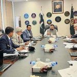 Caretaker Federal Minister for Interior Sarfraz Ahmad Bugti and Federal Minister for Communication and Railways Shahid Ashraf Tarar during a Meeting of the Cabinet Sub-Committee on ECL