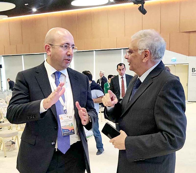 The Caretaker Planning Minister for Development & Special Initiatives Muhammad Sami Saeed exchanges views with counterparts from Kyrgyzstan and Cambodia during the Second Azerbaijan National Urban Forum & Global Observance of World Habitat Day 2023, held in Zangilan.