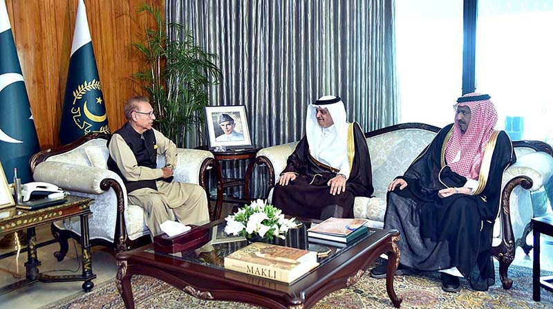 The Kingdom of Saudi Arabia's Ambassador to Pakistan, Nawaf bin Said Al-Malki, and the Muslim World League's Regional Director in Pakistan, Saad bin Masoud Al-Harthi, called on President Dr. Arif Alvi, at Aiwan-e-Sadr.