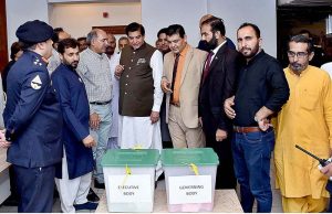 Speaker National Assembly Raja Pervez Ashraf visited the press gallery to witness the ongoing elections of the Parliamentary Reporters’ Association in the Parliament House.