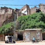 A view of damage wall of historical heritage Pakka Fort in the city.