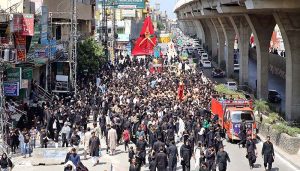 A large number of mourners attending the Chehlum procession to commemorate the martyrdom of Hazrat Imam Hussain (RA) grandson of Holy Prophet Muhammad (SAWW